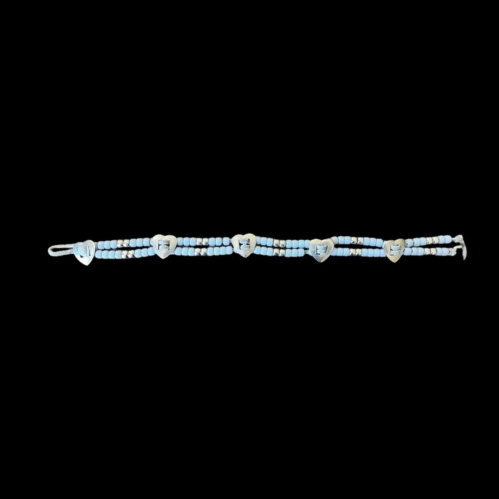 Gray Blue and Silver Chocker Handmade on a Leather Cord with Silver Accents 17” - Picture 2 of 2